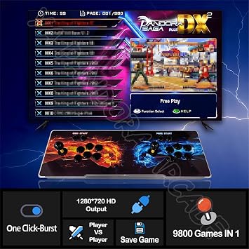 Box DX 10888 In 1 Retro Arcade Console With RGB Light Panel 8 Way Joystick 16 Buttons 720P HD Home Gaming System Family Entertainment Double Fist Pattern Arcade Machine