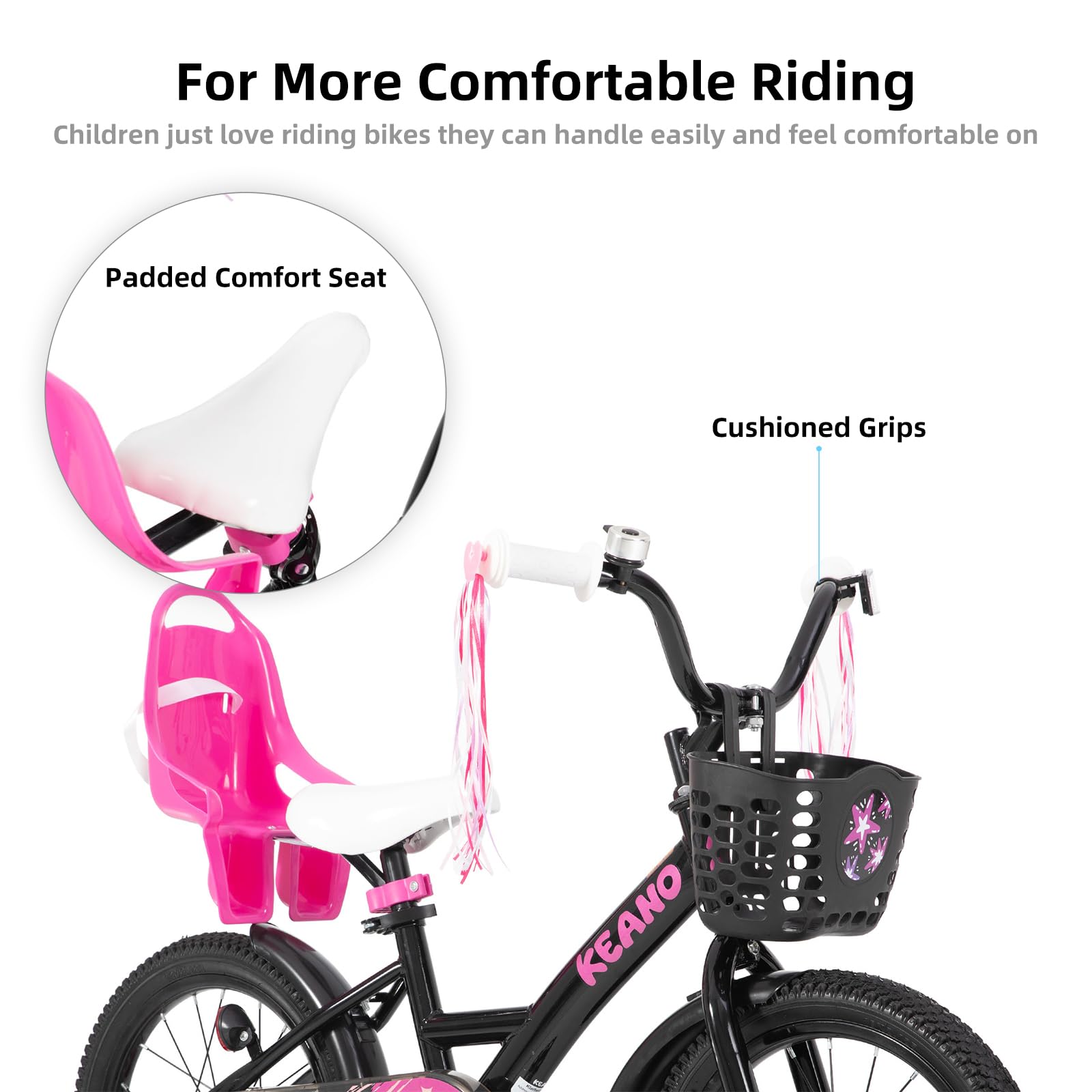 JOYSTAR Zinnia 16 Zoll Kinderfahrrad für Mädchen von 4-7 Jahren, 16 Zoll Mädchenfahrrad mit Stützrädern & Baket & Luftschlangen,Schwarz