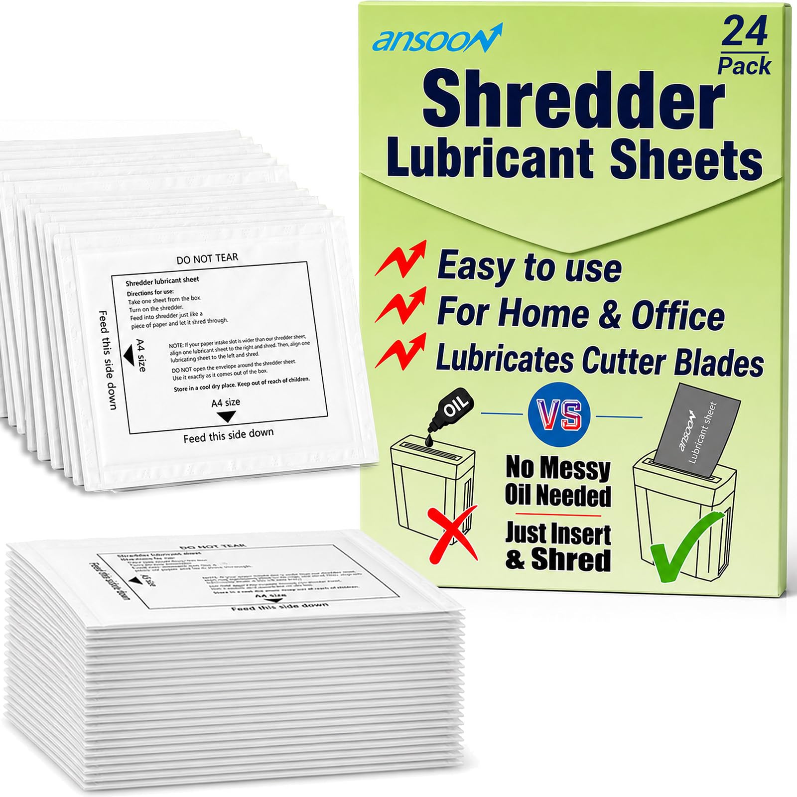 Paquete de 24 Hojas lubricantes para trituradora de Papel, Hojas de Afilado y lubricación para trituradora de Papel