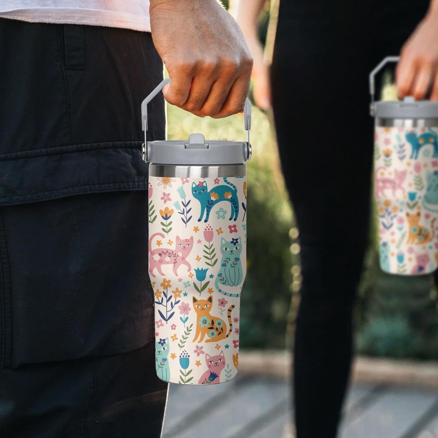 30 Oz Cat Flip Straw Tumbler, Insulated Stainless Steel Travel Coffee Cup Mug, Cat Gifts - Image 5