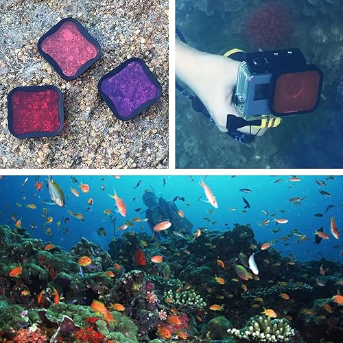 Miniatura 8 de SOONSUN Paquete de 4 filtros de buceo para GoPro Hero 5, 6, 7, carcasa oficial negra, rojo, rojo claro, magenta, 5 filtros macro de primer plano,