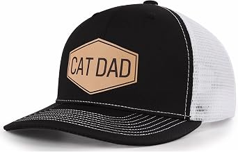 Cat Dad Hat - Trucker Cap with Leather Patch - Cat Lover Gift for Fathers Day