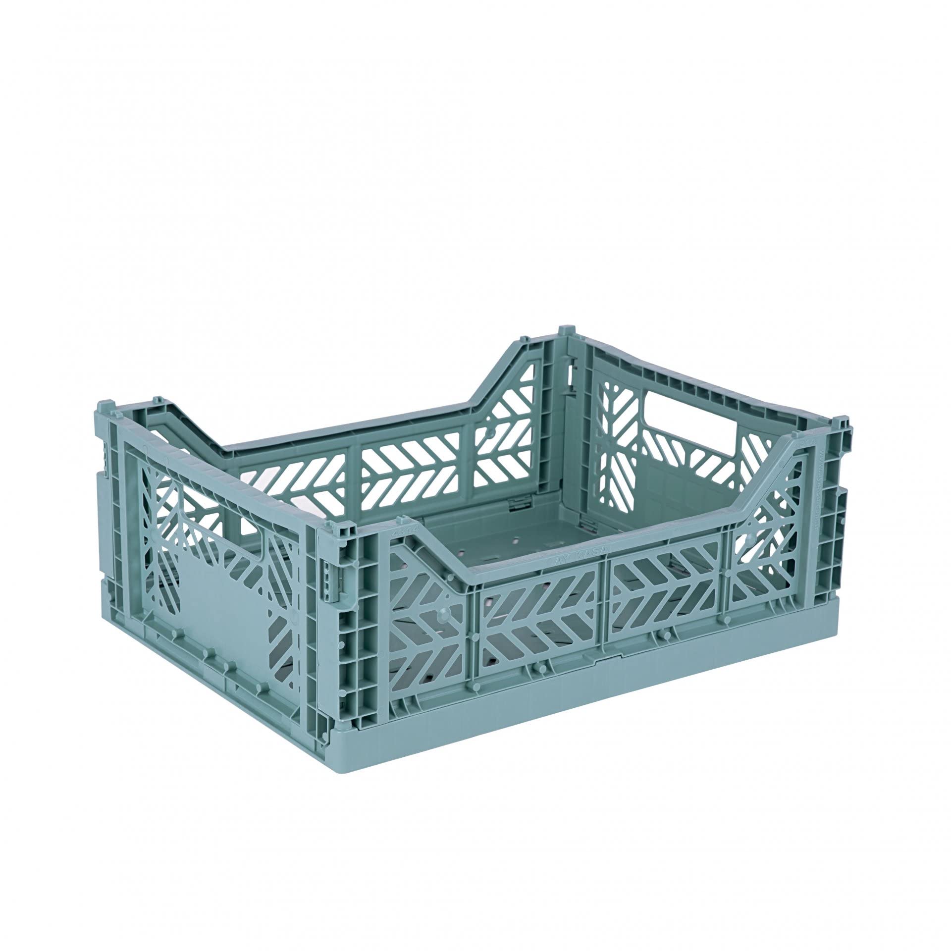 AYKASA Folding Crate, Sturdy Folding Box, Plastic, Stackable, Teal, Midi (40 x 30 x 14 cm)