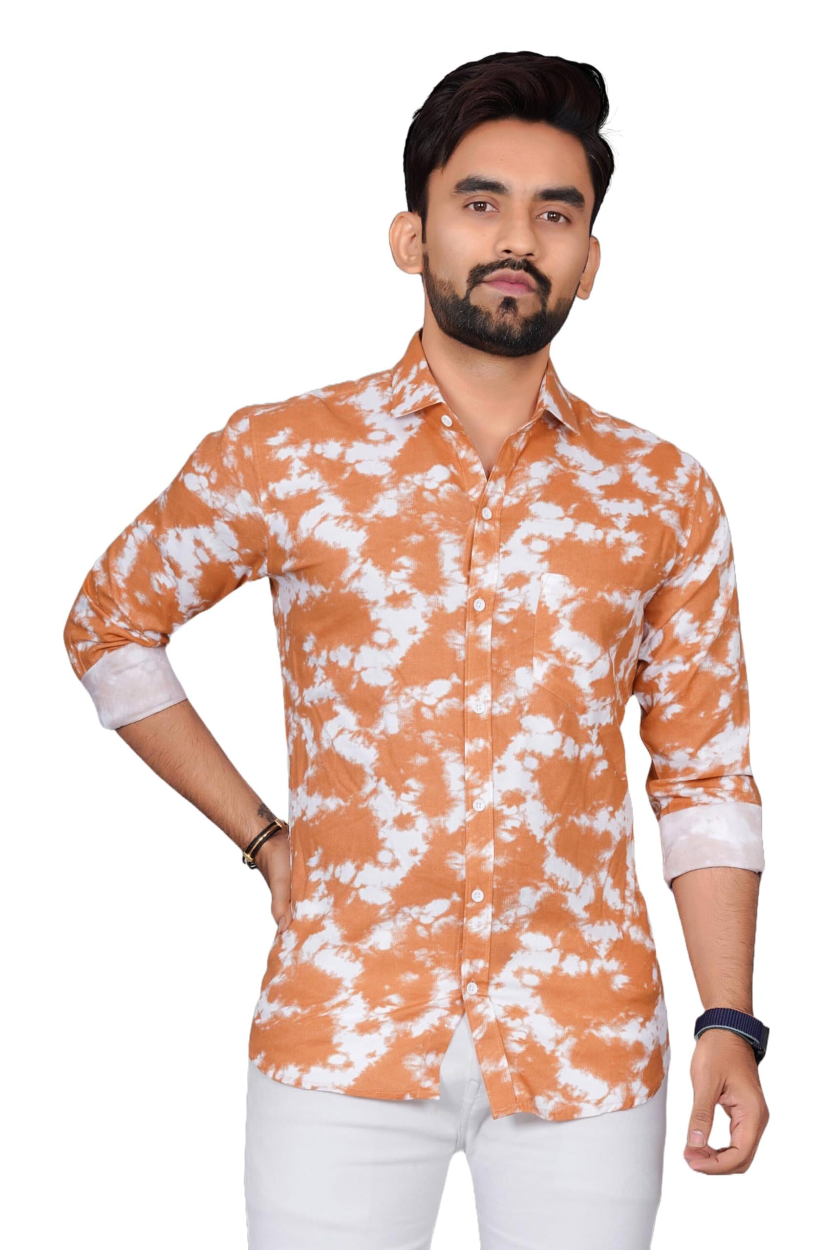 Voroxy Men's Orange Regular Fit Casual Shirts for Stylish Look
