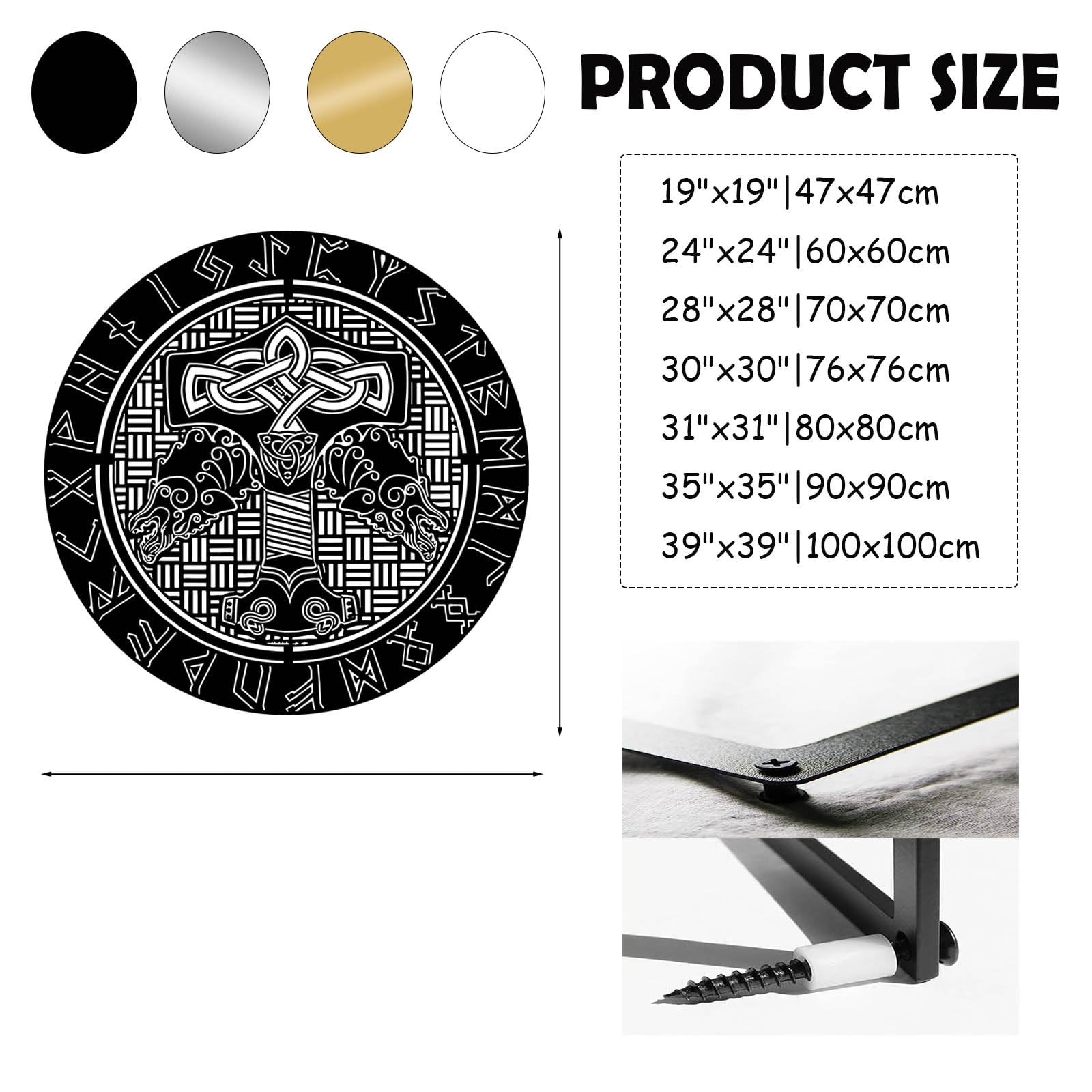 Décoration Murale Viking Nordique en métal Noir, Sculpture Celtique Mjolnir en métal, œuvre d'art Nordique Viking Moderne pour Salon, Couloir et escaliers (Argent 48 cm L x 48 cm l)