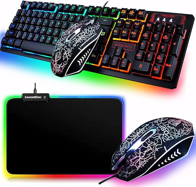 LexonElec GamingTastaturMaus mit Kabel,LEDHintergrundbeleuchtung, 104 Tasten, ergonomische