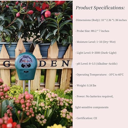 Miniatura 5 de Probador de suelo 3 en 1 para humedadluzpH del suelo, medidor de humedad para plantas, medidor de agua, herramientas de jardinería, hidrómetro para