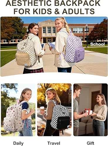 Miniatura 7 de VASCHY Mochila de viaje de pana, estilo vintage, casual, kawaii, estética, de forro polar, mochila para la escuela y el trabajo