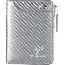 Mens RFID Blocking Leather Wallet Credit Card ID Holder Zipper Purse Waterproof, Aiks Kangaroo Wallets, Large Capacity Fiber Silver