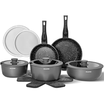 Saucepan Set with Removable Handle, 17-Piece Pan Set with Non-Stick Coating, Induction Cooking Pot Set with Lid, for All Hobs