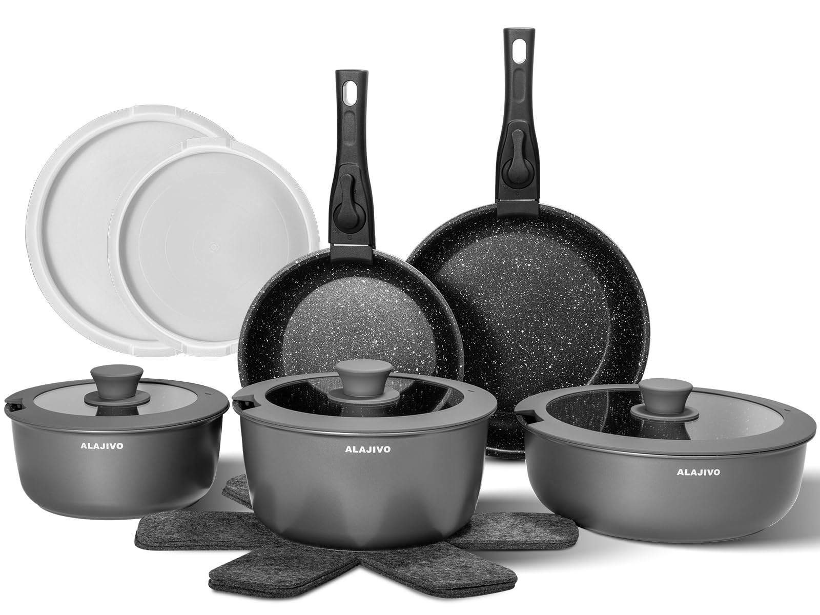 Non Stick Pots and Pans Set 17 Piece, Induction Hob Pan Set, Nonstick Removable Handle Kitchen Cookware Sets, Pot Set, Frying Pans Sets, Saucepan Sets with Lids โ image 1