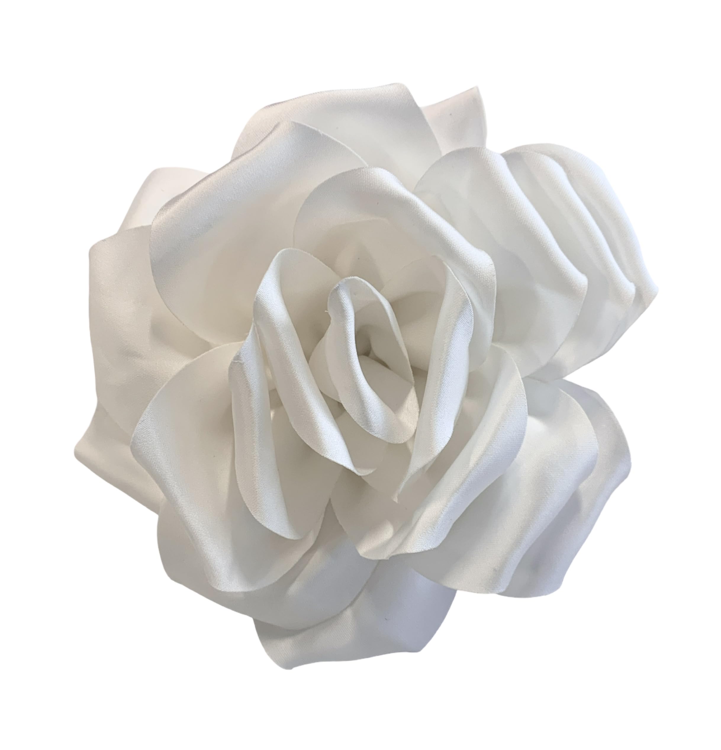 Large Rose Fascinator Corsage Hair Clip and Brooch Pin, Satin Flower, Multi-Colour Options (White)