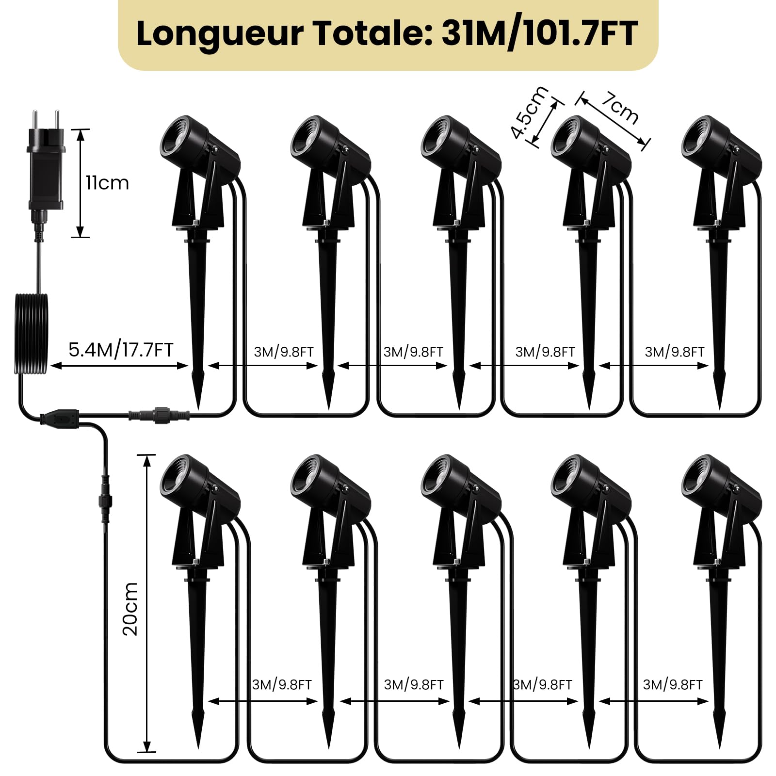 Yuusei Spot LED Extérieur 31M, 1 Lot de 10 Spot Exterieur Blanc Chaud 3000K