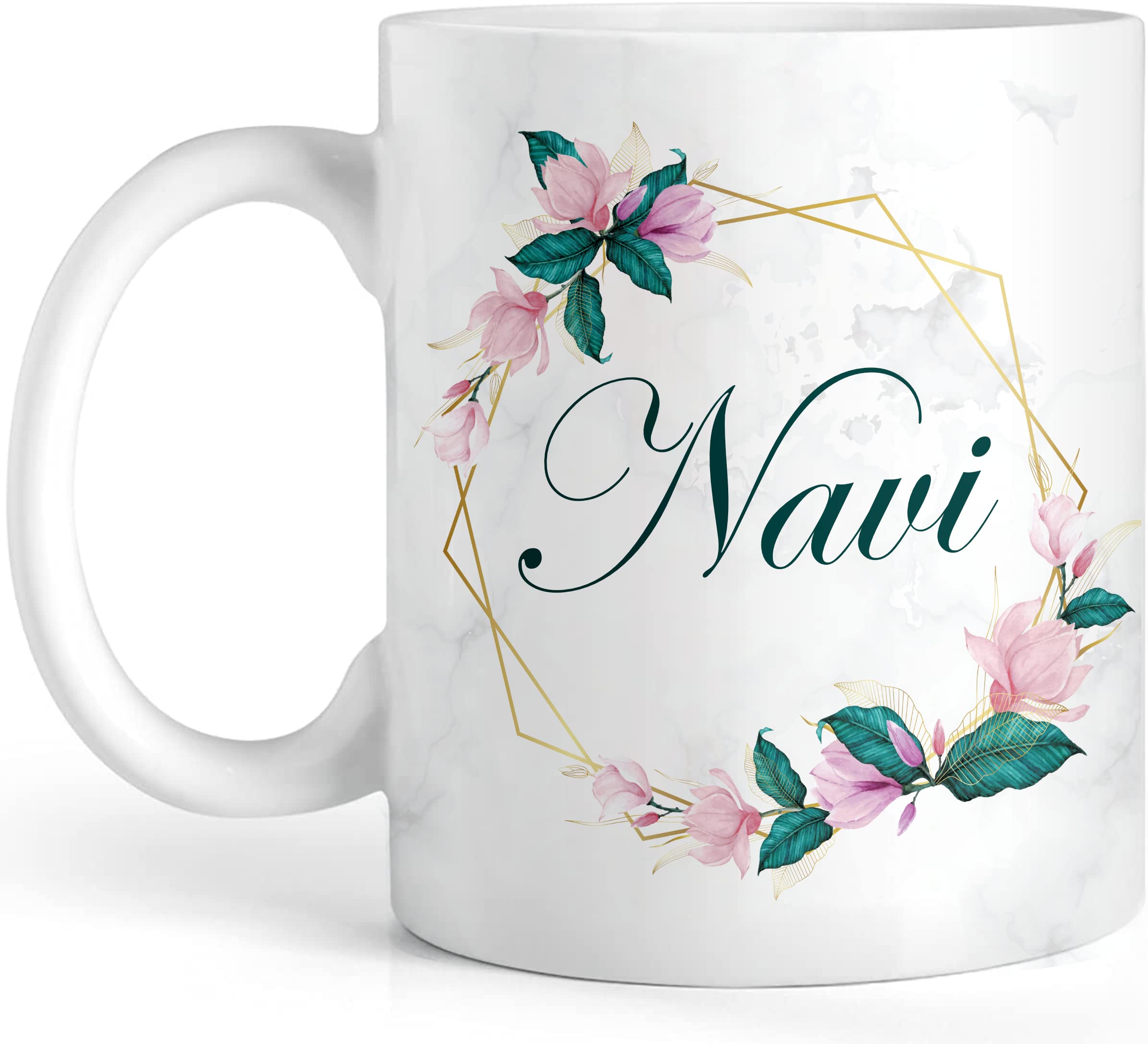 EKAM Personalised Tea Mug with Any Name - Best Floral Marble Mug - Customised Gift for Valentine’s Day, Birthday, Christmas Day for Mom, Dad, Kids, Friends or Girls, 11oz Ceramic Cup (Design 1)