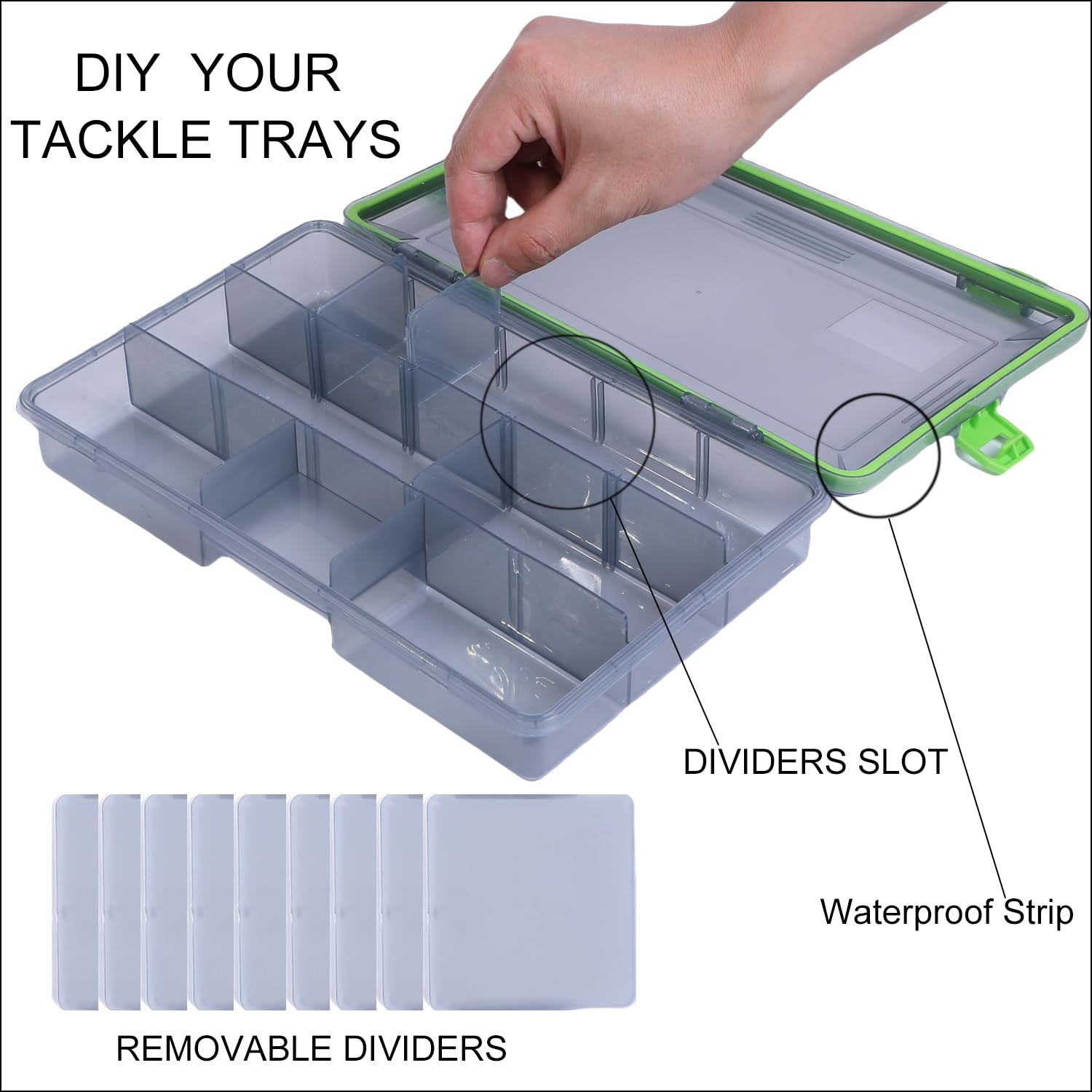 Lot de 4 boîtes de rangement en plastique avec séparateurs amovibles, plateau pour 3600 articles de pêche et 3700 plateaux de pêche, boîte à leurres et matériel de pêche