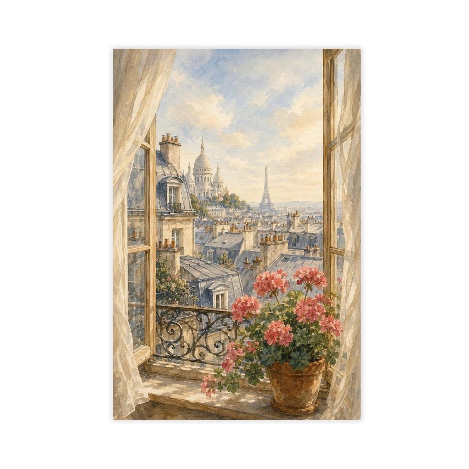 Qnvjqkdsi Unframe Paris Watercolor Art Canvas Poster Bedroom Decor Landscape Office Room Decor Gift 24" L X 36" W