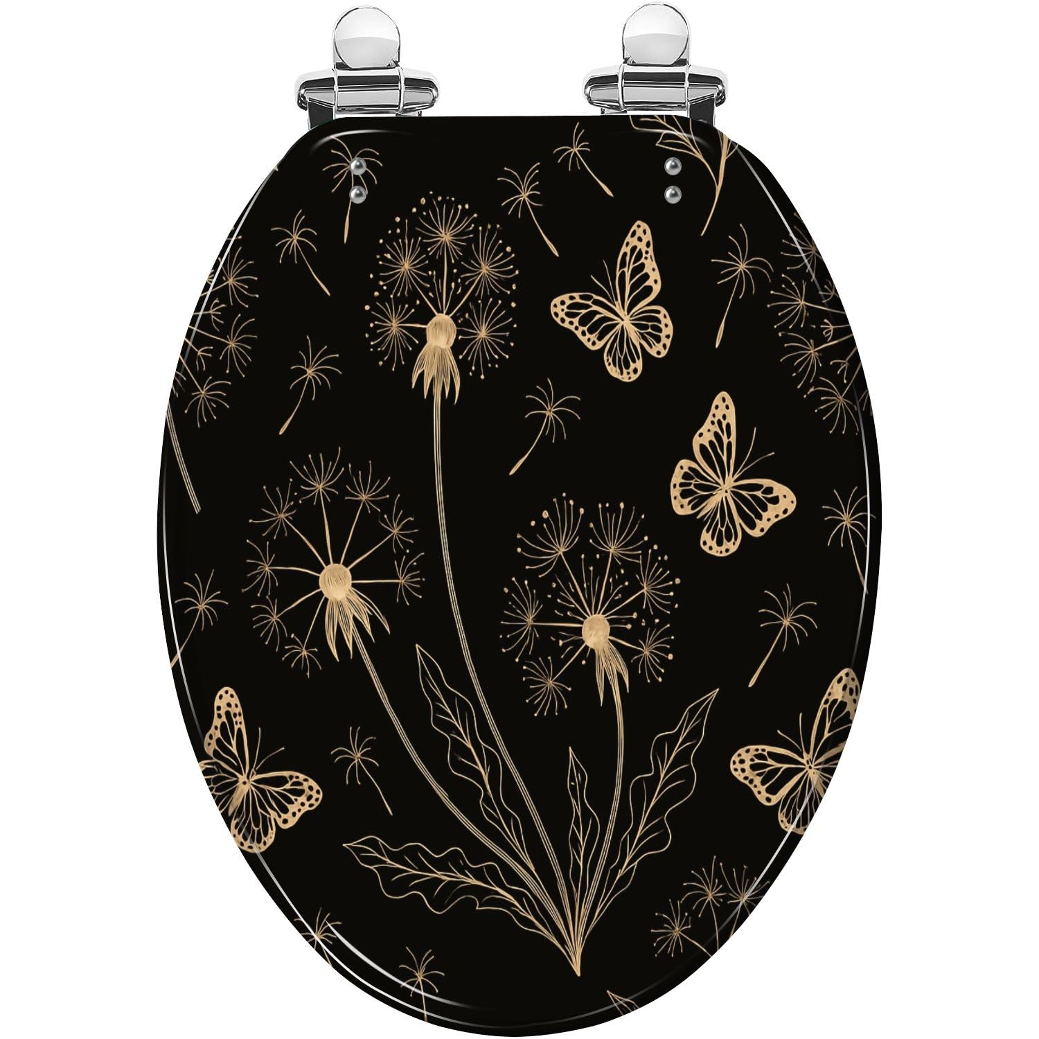 Tazyyzuu Multi4 Creative Gold Green Tropical Palm Leaves Resin Round Toilet Seat Slow Close Lid With Quick-Release Hinges(,18.5X14.5)