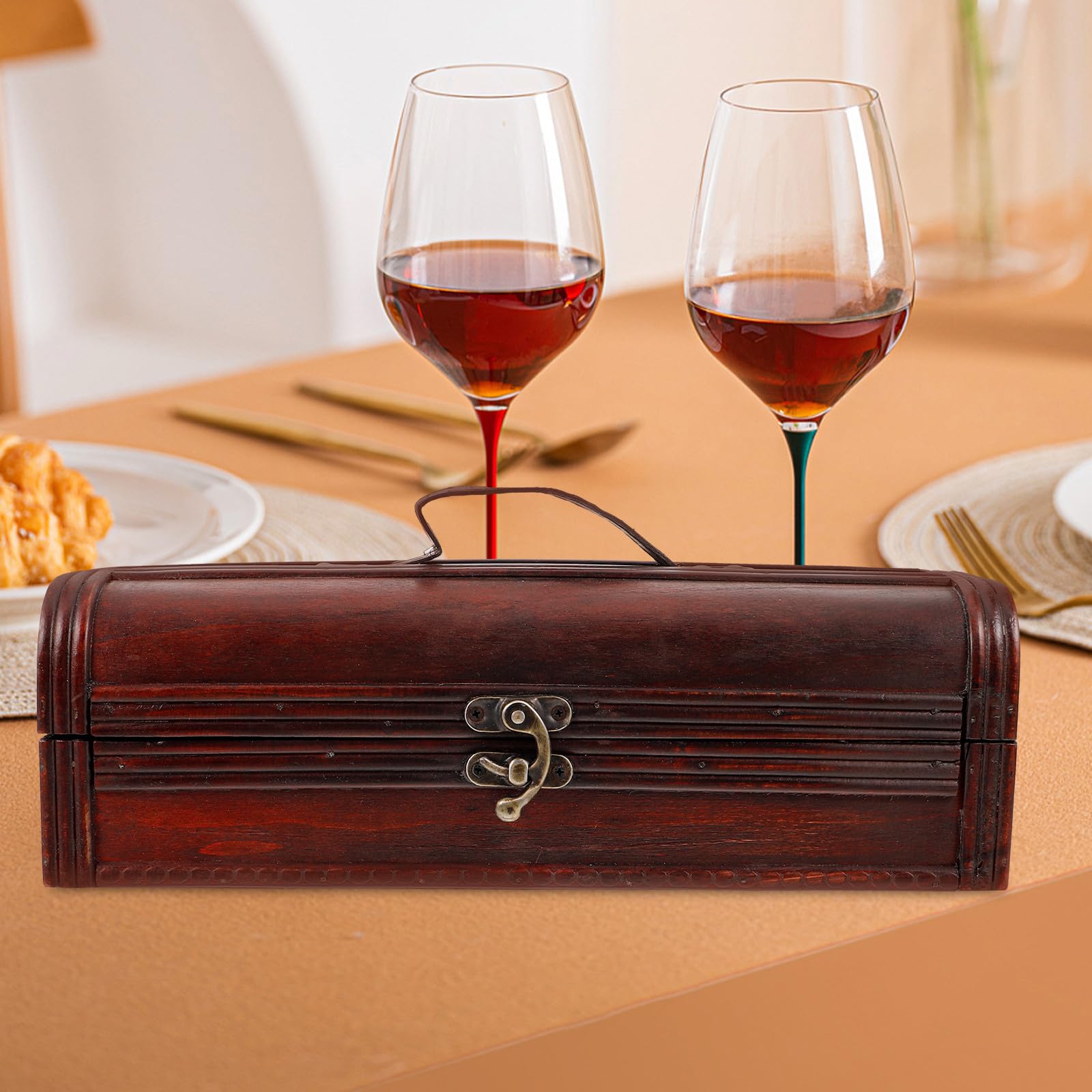 PACKOVE Coffret Présent Caisse à Bouteilles Portable et Stable en Bois Marron pour Vin Rouge pour Mariage ou Fiançailles