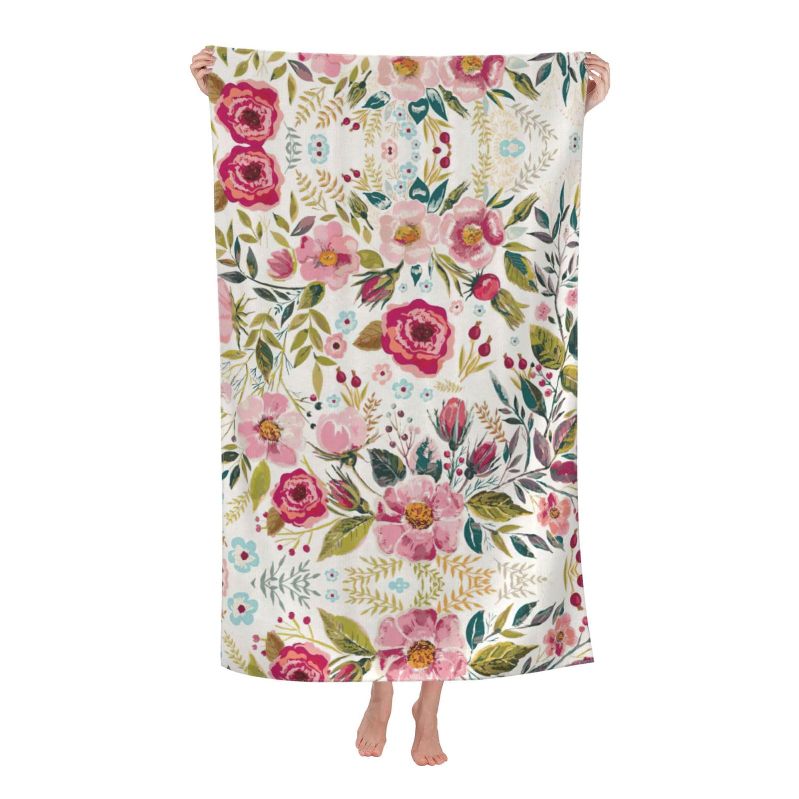 Oazcvbnn Women's White Flower Leaf Print Adult Beach Towel Summer Travel Pool Vacation Swimming Fitness Outdoor Adventures