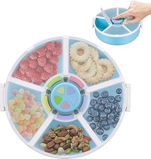 Snack Rotator Container Reusable Snack Box with 5 Compartment Dispenser and Lid, Color Matching Opening Lid, BPA and PVC Free, for Home, School, Travel (1 Pack- Blue)