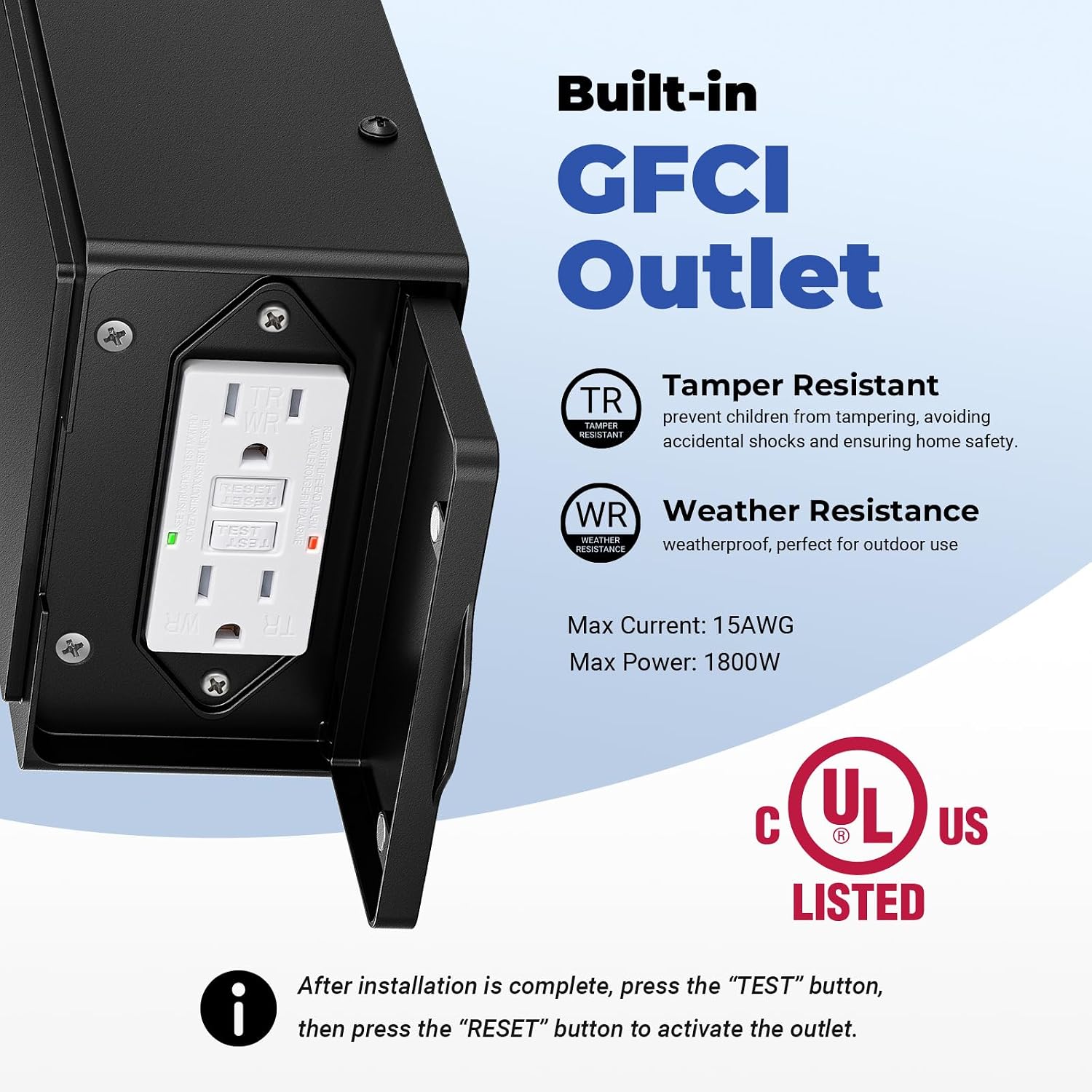 Black Dusk to Dawn Porch Light with GFCI Outlet, Anti-Rust Exterior Lights for House, Waterproof Outdoor Light Fixture with Outlet, Front Porch Light for Doorway, Yard, Patio, 100% Aluminum