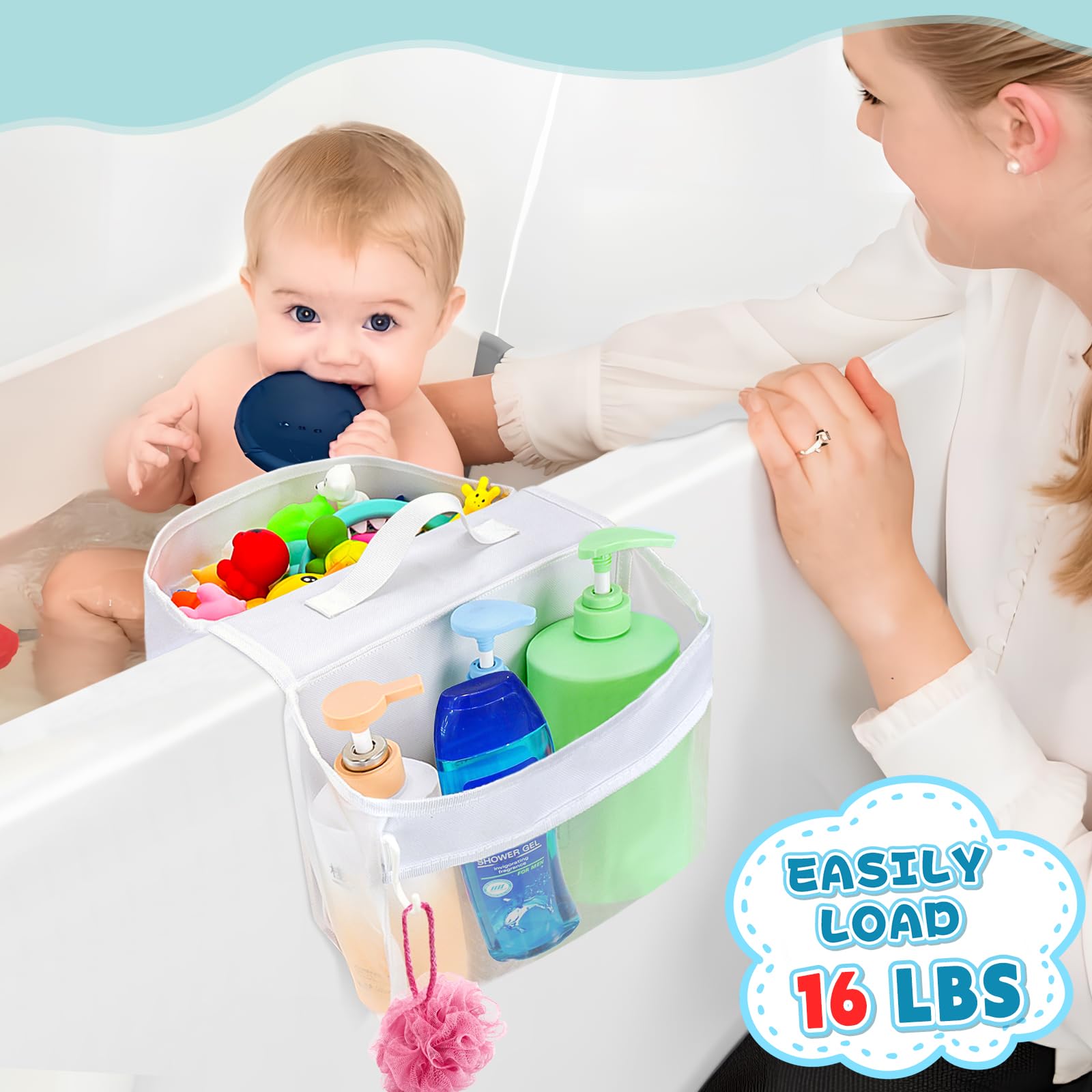 Dreamtop Saddle Shape 2 Compartment Bath Toy Storage Net, Bathroom Toy Storage Tidy - Image 4