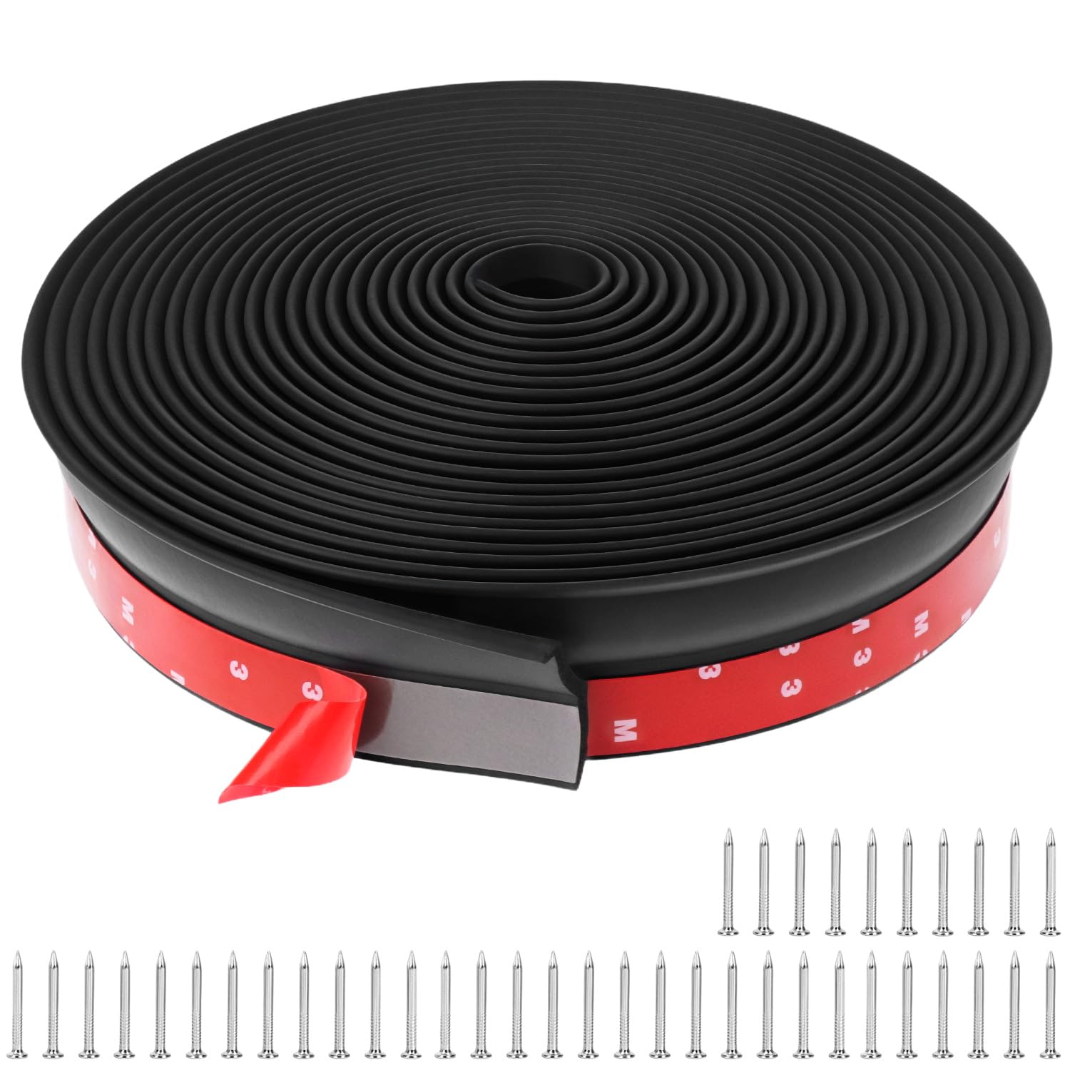 QWORK® Garage Door Seal 10m, Garage Door Rubber Seal, for Leaf, Dirt, and Weather Protection, with Nails