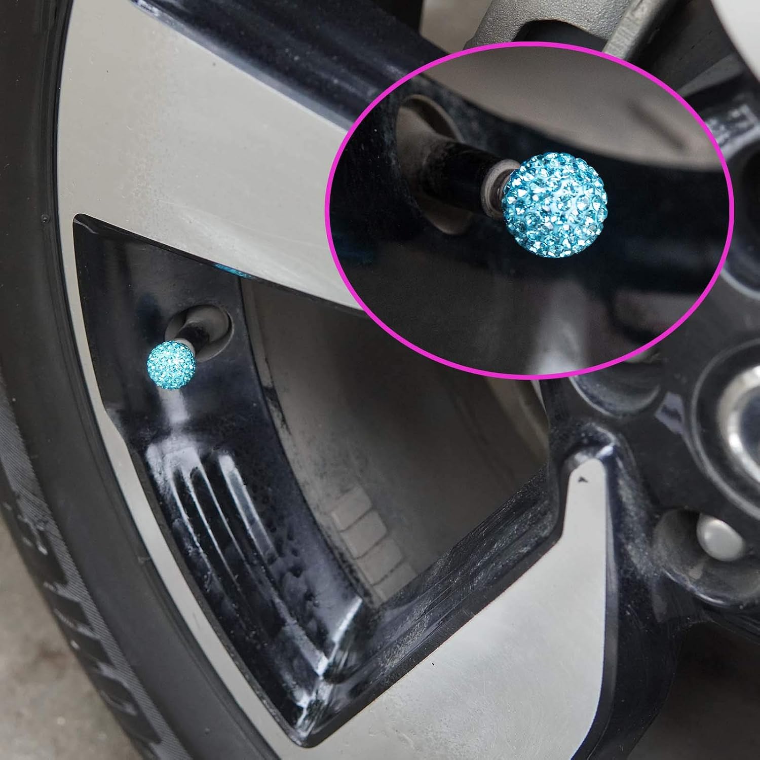 ForFine Tire Caps Bling Crystal Rhinestone Valve Stem Cap, 5 Packs Universal Tire Valve Caps for Car, SUV, Motorcycle, Bike, Bicycle, Truck (Lake Blue)