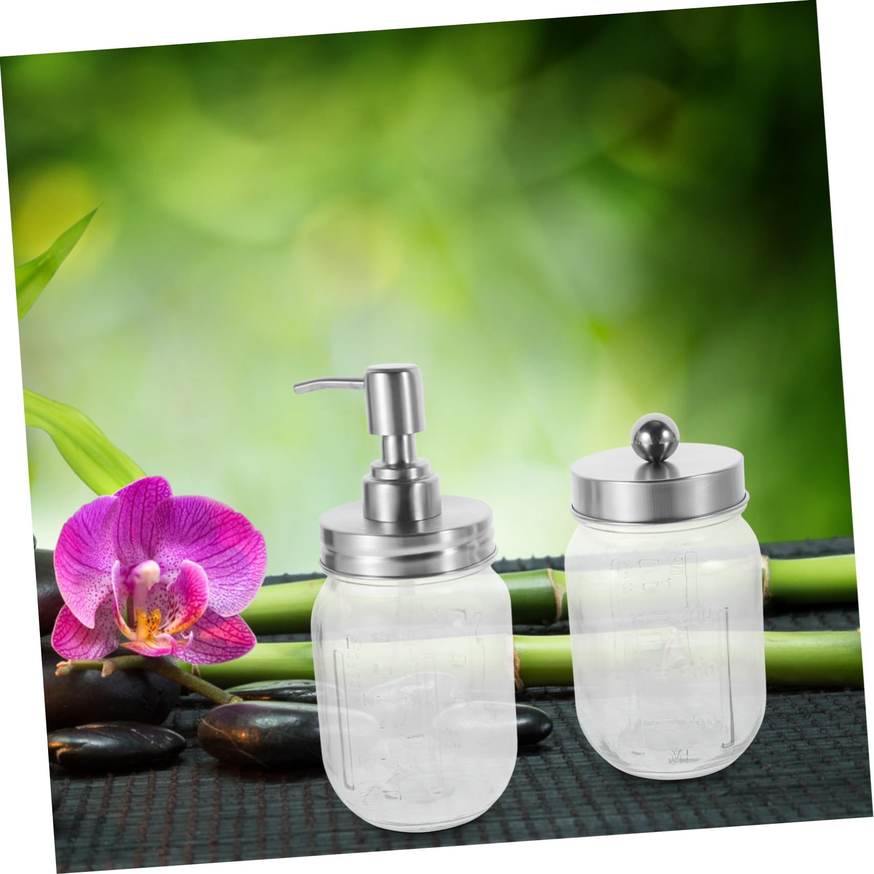 Zerodeko Badezimmer Accessoires Satz mit Wattestäbchenbehälter Zahnbürstenhalter und Seifenspender aus Glas Abs und Edelstahl für Geordnete Aufbewahrung im Bad | Seifenspender mit Schaumfunktion, Zahnbürstenhalter und 3 Vorratsgläser, Tragbar für Bad