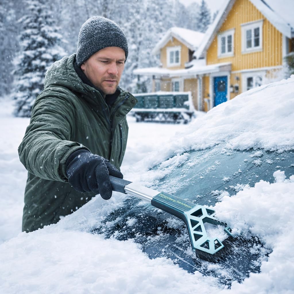 4-in-1 Aluminium-Schnee- und Eisentfernungswerkzeug für Fahrzeuge – robuster Schaber, Schaufel, Bürste für Überleben im Winter