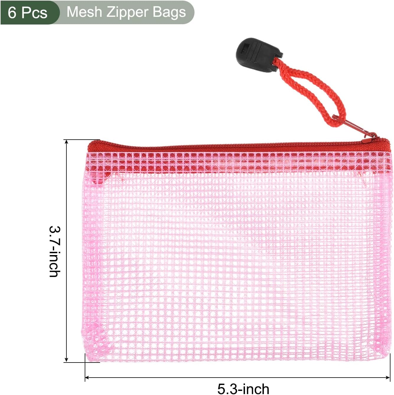 YOKIVE 6 Pack Mesh Zipper Bags, B8 Mesh File Pockets | Plastic Document Pouch, Great for Office Appliances Travel Storage(Red)