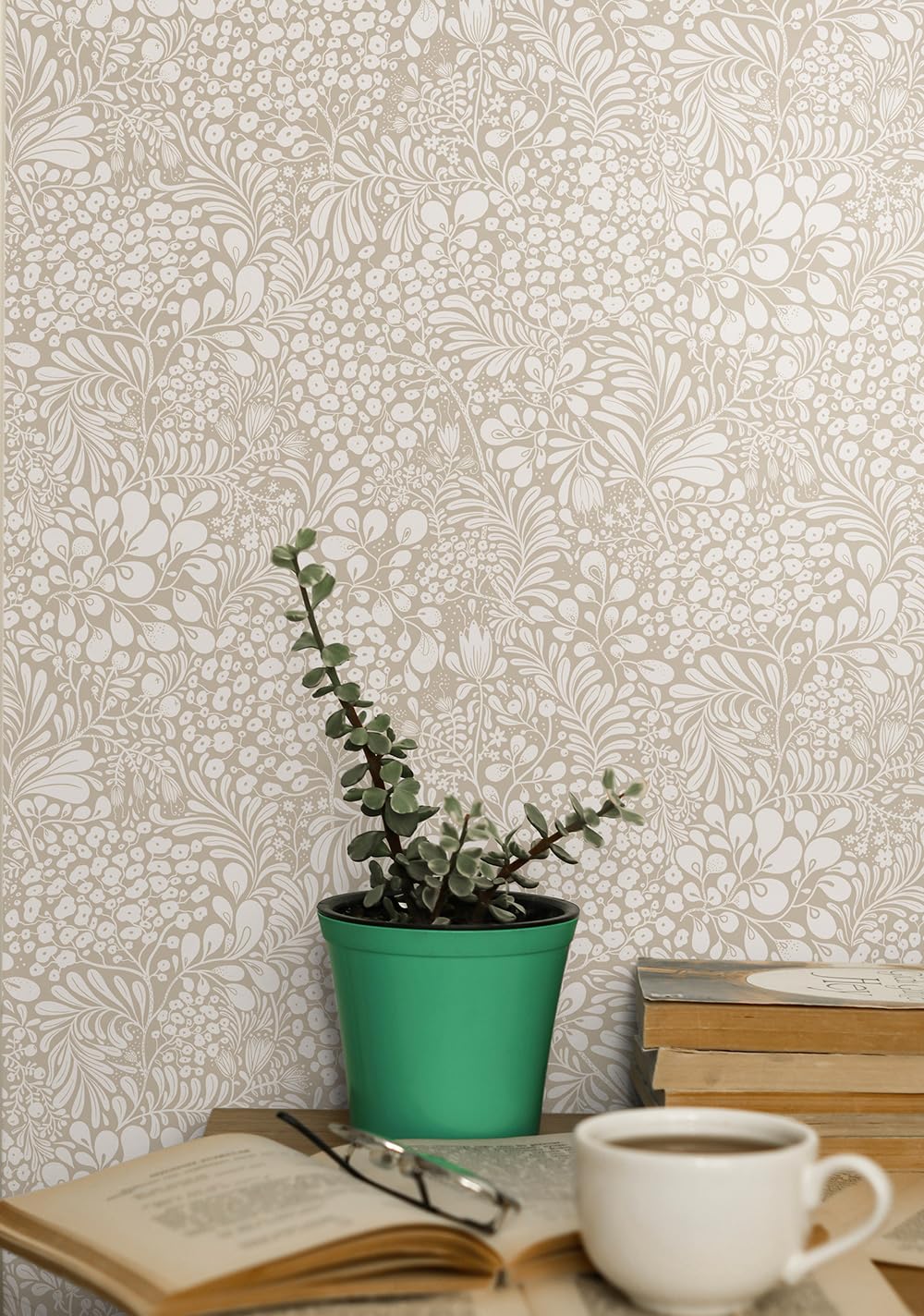 LiKiLiKi Vinyl Wrap Beige Floral Wallpaper Vintage Self Adehesive Wallpaper 41 X 600 cm Stick Back Plistic Roll Waterproof Contact Paper for Living Room Bedroom Peel and Stick Cabinet - Image 2