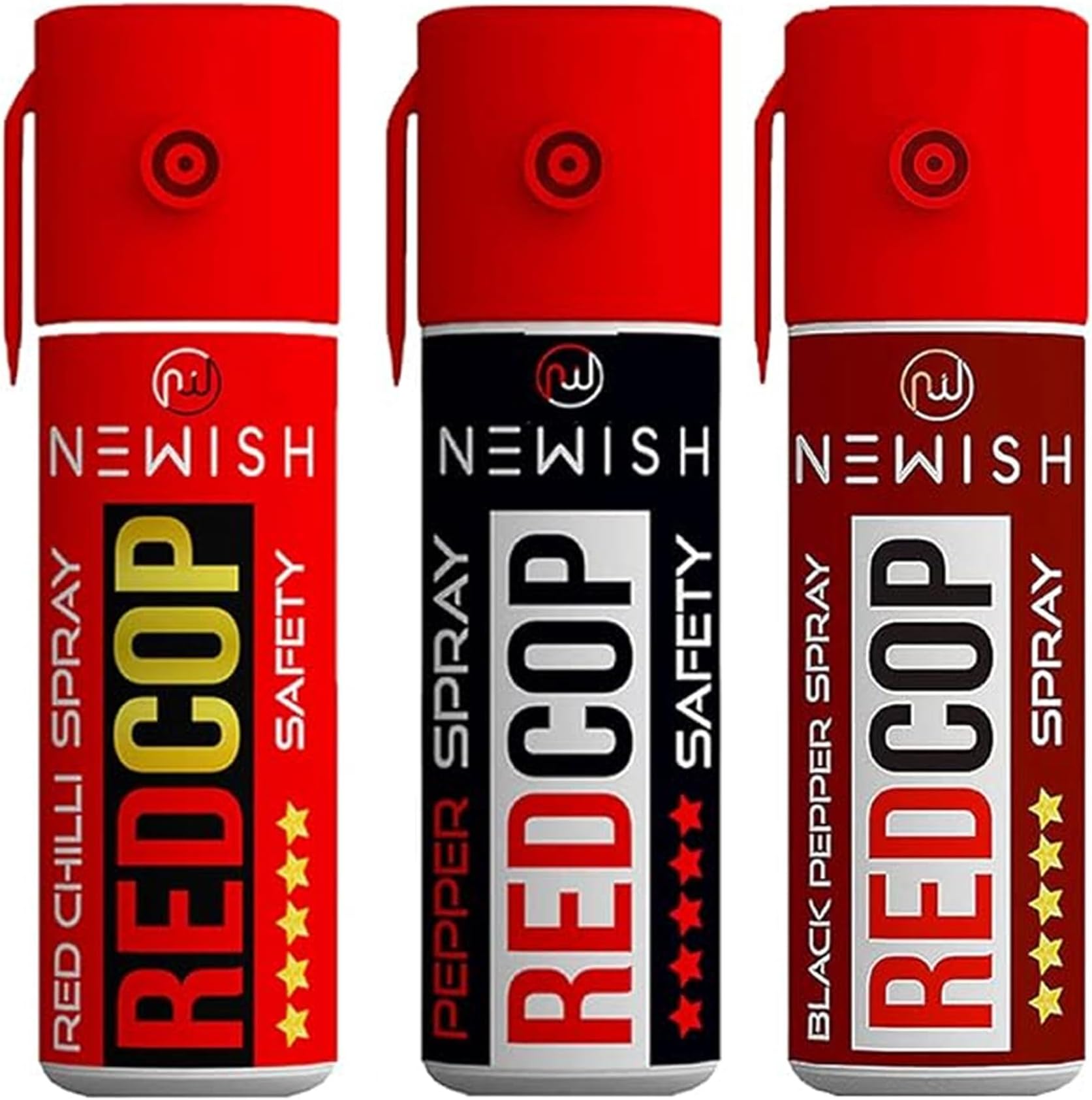 Newish Self Defence Pepper Spray Combo - 55 ML Each (Black Pepper, Red Chilli & Regular) | Pocket-Sized Personal Safety Spray for Women & Men | 15 ft Long Range, Quick-Action, Non-Lethal