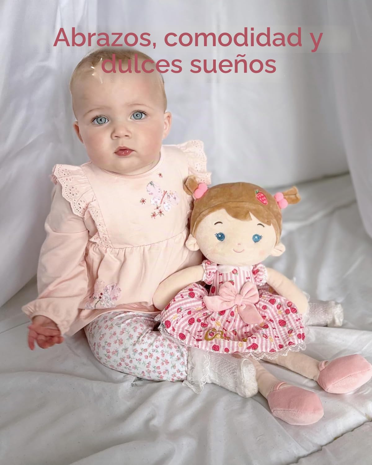 LeyaDoll Muñeca Suave (16 Pulgadas), mi Primera muñeca de Trapo para el Regalo de cumpleaños de una niña de 1 año, Regalo de Bautizo y Navidad para niña y bebé，niños pequeños -Strawberry