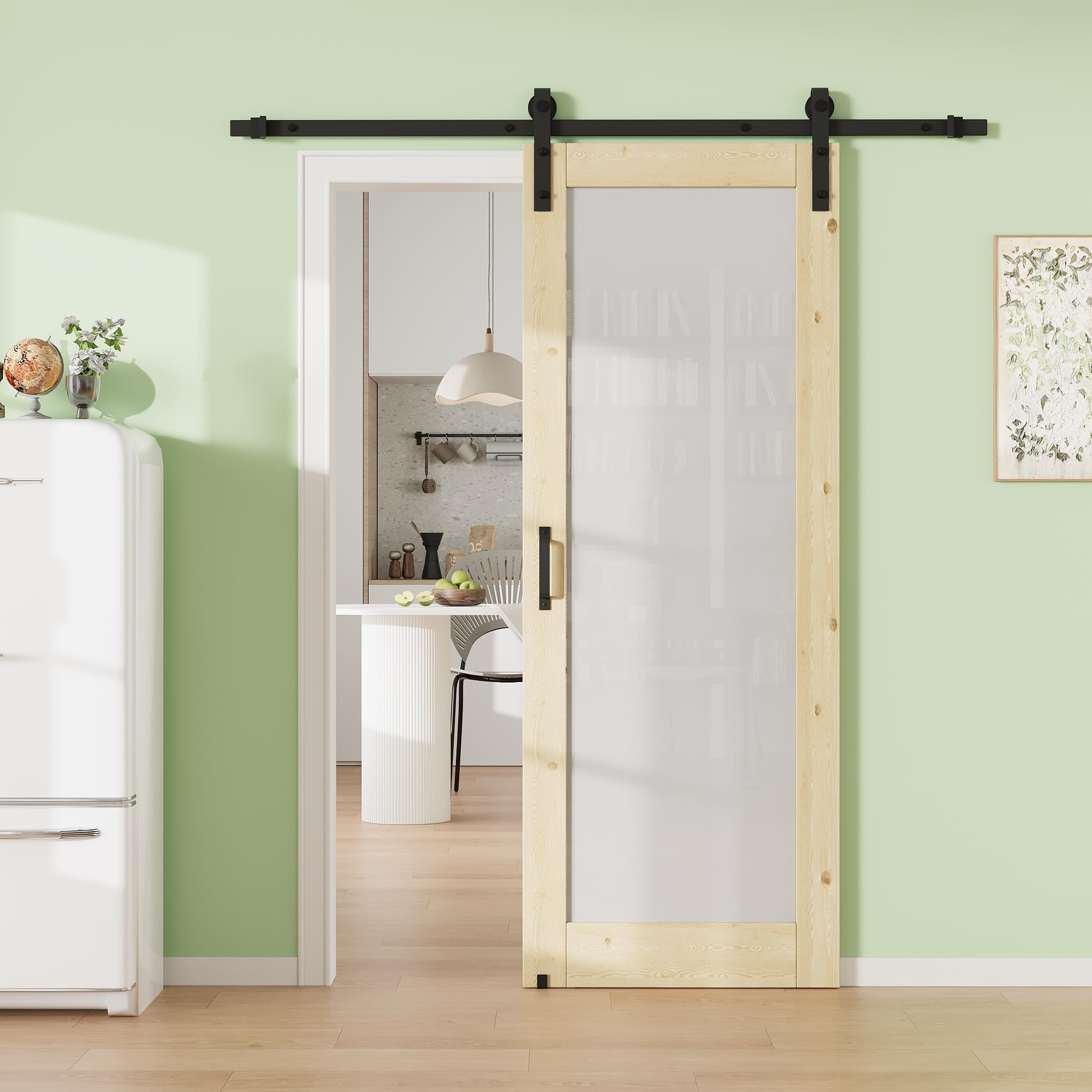 36" x 80" 1-Lite Tempered Frosted Glass Barn Door with 72" Hardware Kit