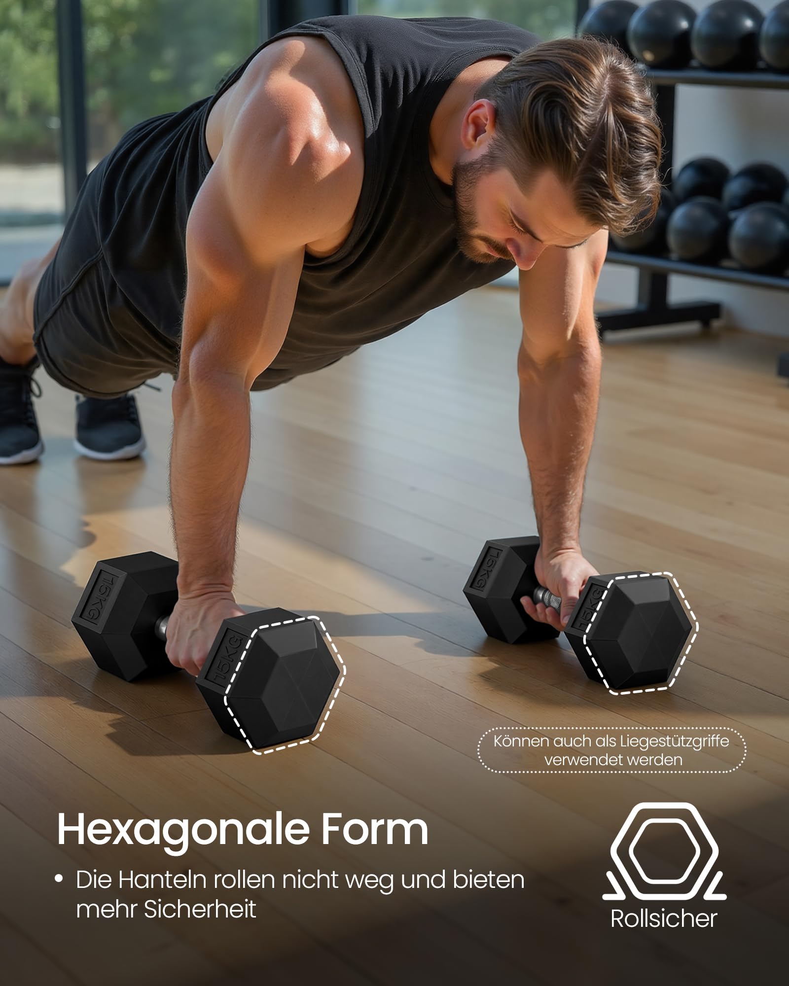 SONGMICS Kurzhanteln 10 kg, 12,5 kg, 15 kg, 20 kg,Hexagon Hanteln aus Gusseisen