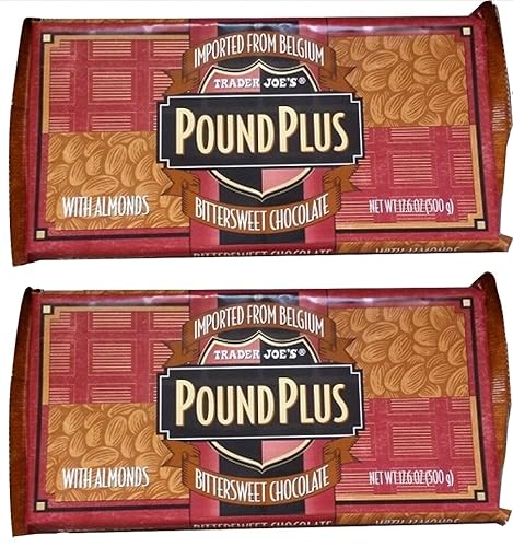 Trader Joes - Chocolate amargo amargo (54% cacao) con almendras ENORME POUND PLUS Barras de caramelo 2 paquetes sin sabores artificiales sin