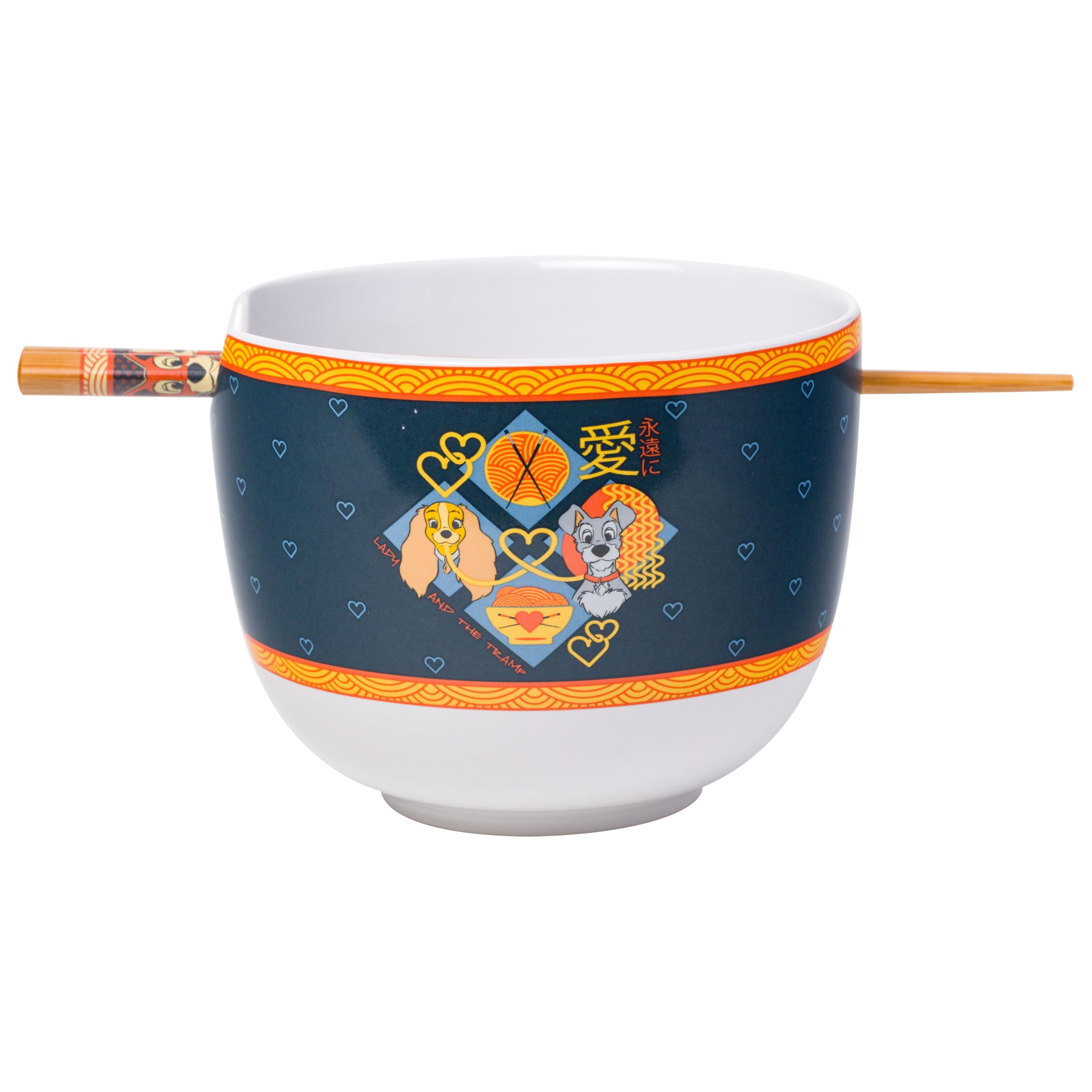 Silver Buffalo Disney Lady and the Tramp, Ramen Bowl with Chopsticks, 20oz