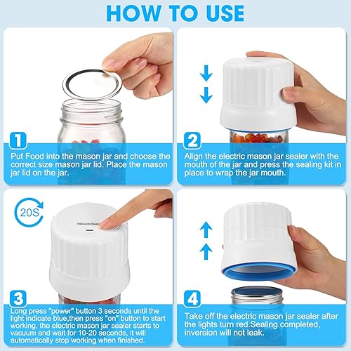 Miniatura 3 de Sellador al vacío eléctrico de tarros de masón, kit de sellado al vacío para tarros Mason de boca ancha y regular, tarros de conserva, kit de