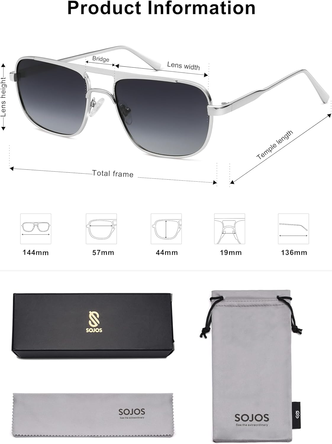 SOJOS Retro Square Aviator Polarized Sunglasses Women Men Vintage Shades Womens Mens Sun Glasses SJ1234 - Image 5