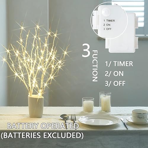 Miniatura 4 de Fudios Ramas de abedul iluminadas de 18 pulgadas, 70 luces LED de sauce blanco con temporizador, funciona con pilas para decoración de Navidad,