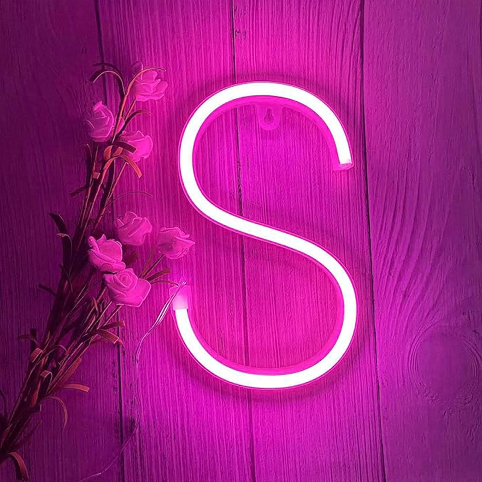 Pink Glow Neon Letters with USB/Battery Power Customizable LED Sign for Home Office Wedding Backdrop Party Decor Gift for Her & Kids Room(Letters S) — image 1