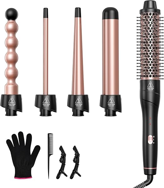 5 in 1 Curling Wand Set, Lopeie Curling Iron with New Upgraded Curling Brush and 4 Interchangeable Ceramic Curling Wand(0.5 -1.25 ), Fast Heating, Include Heat Protective Glove & 2 Clips & Hai...