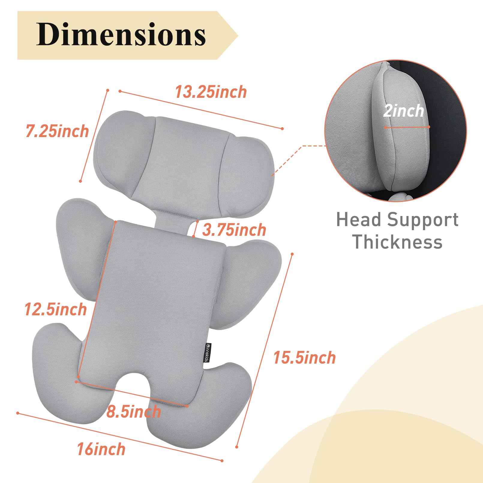 Innokids Insert de siège Auto pour bébé, Support de tête pour Nouveau-né, Doux et rembourré, Support latéral et tête Amovible pour sièges Auto, poussettes, balançoires (Gris Clair) | Doux et rembourré, tête amovible, support latéral pour sièges auto, pous