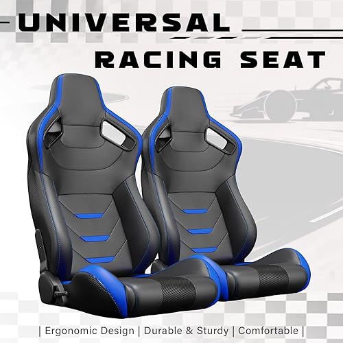 Miniatura 60 de 2 asientos universales ajustables de carreras con deslizadores dobles, asientos de cubo reclinables, 1 par de asientos deportivos para vehículos