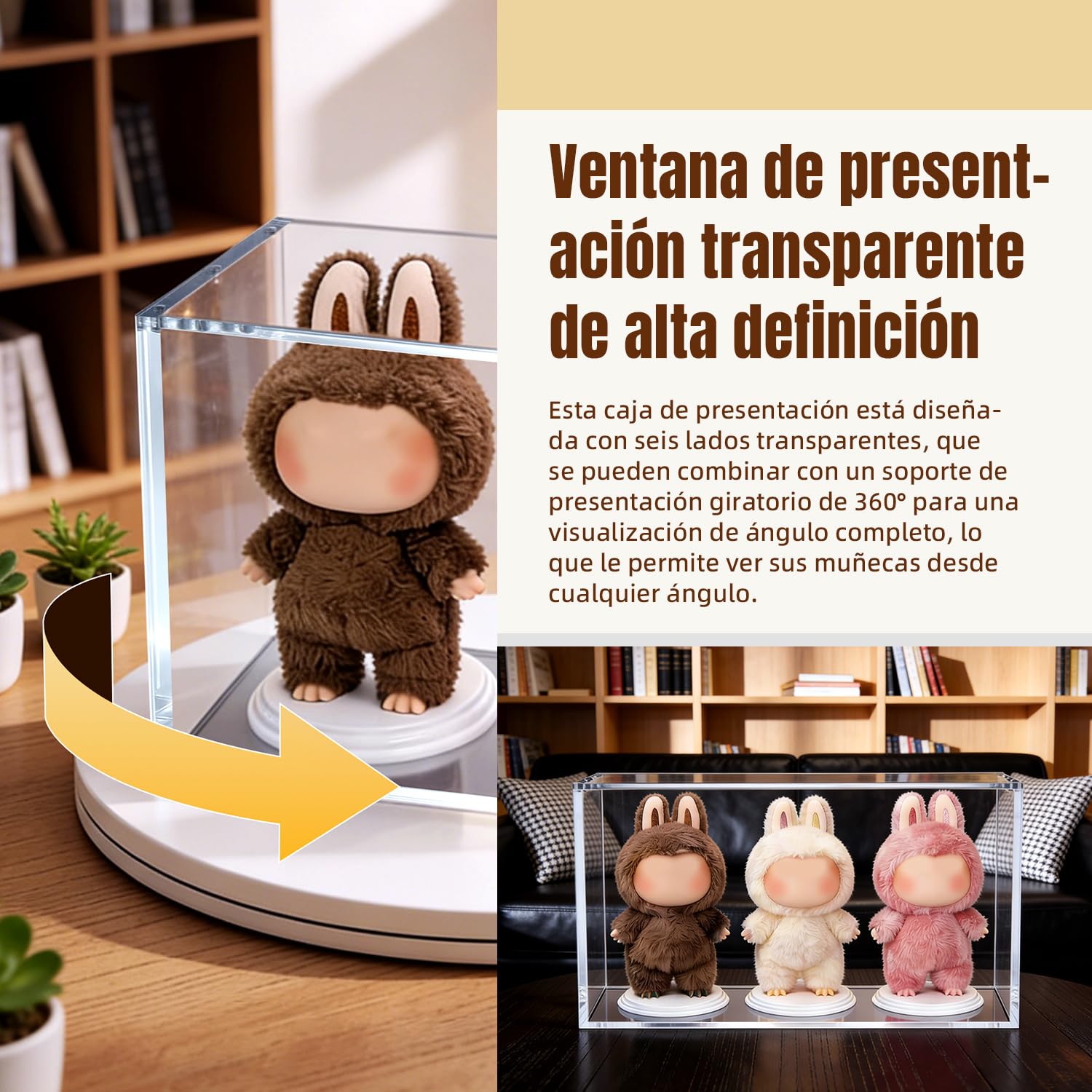 Mcbazel Caja de acrílico de Alta Transparencia Compatible con LABUBU, Vitrina magnética Protectora para Pop Mart, soporta 3 muñecas, con Soporte para muñecas – 35 cm × 11 cm × 17,5 cm (Grosor 8+5