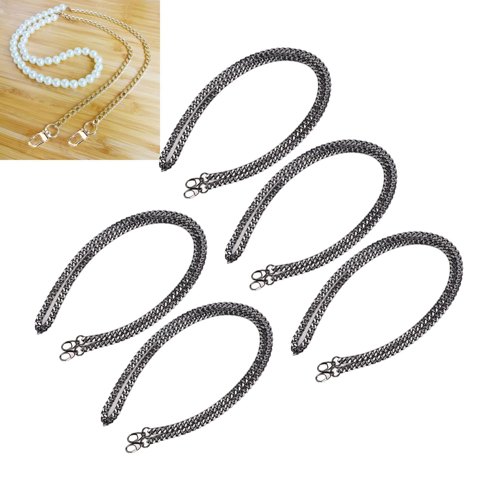 5 Sztuk Biżuterii Łańcuszek Chai Curb, Srebrne Złote Ogniwa łańcuszka do Naszyjnika, Metalowe Ogniwo łańcuszka Kablowego, Elegancki, Nierdzewny, Trwały Metalowy(Pistolet Srebrny)