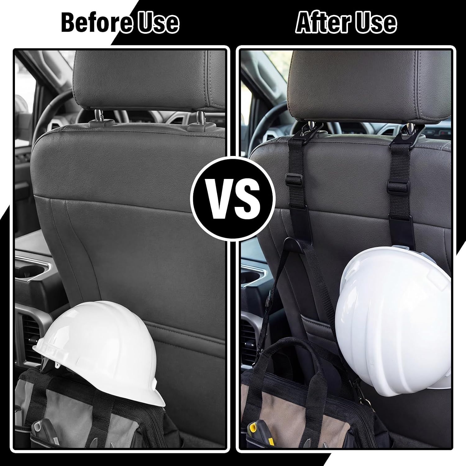 Unittype 4 Pcs Hard Hat Hook for Truck Adjustable Hard Hat Holder Hardhat Holder for Truck Seat Back Organizer 55 lb Load Heavy Duty Hardhat Hanger Storage Car Vehicle Headrest Bag Gear(Black)