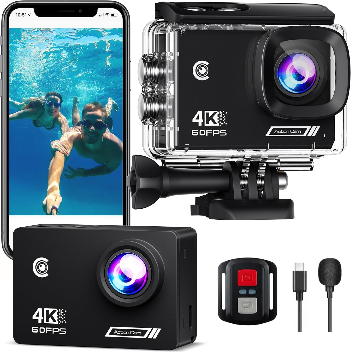 Action Camera 4K30fps,HD Waterproof Camera 131ft Underwater Cameras 20MP Pre-Recording WiFi Camera 170° Remote Control Sports Cameras with 2 Batteries Helmet Mount Accessories Kits-image-0