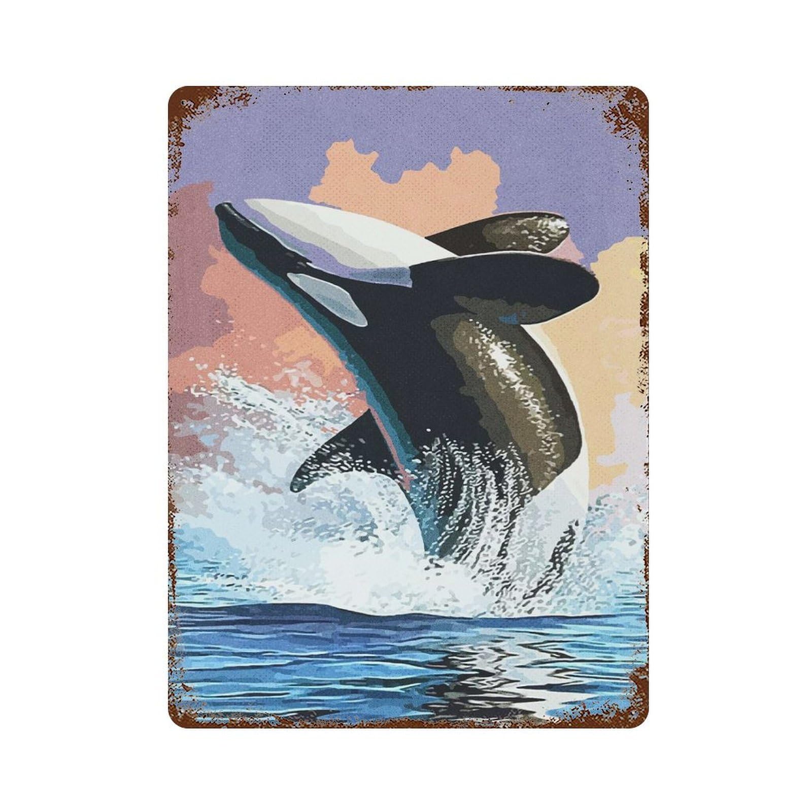 Rust Effect Orca Whale Vintage Decorative Tin Sign 15.7"x11.8", Vintage Wall Decor for Farmhouse, Kitchen And Entryway Decor